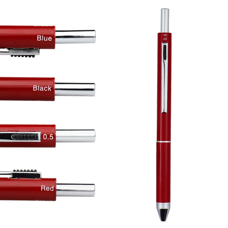 DUNBONG Metal Multifunction Pen, 4 in 1 Multicolor Pen, 0.5mm Mechanical Pencil, 1-Count (Red) - Image 1